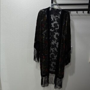 Black Floral Lace Fringe Kimono